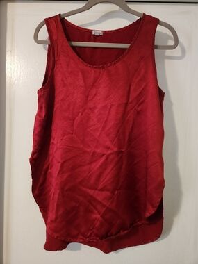Satin Scoop Neck Red Tank Top